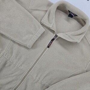 Vintage 90s LL Bean Fleece‎ Jacket Womens Beige Zip Up Collar Petite LG Sherpa